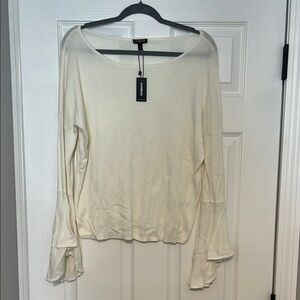 Express Cream Long Sleeve Blouse with Bell Sleeves
